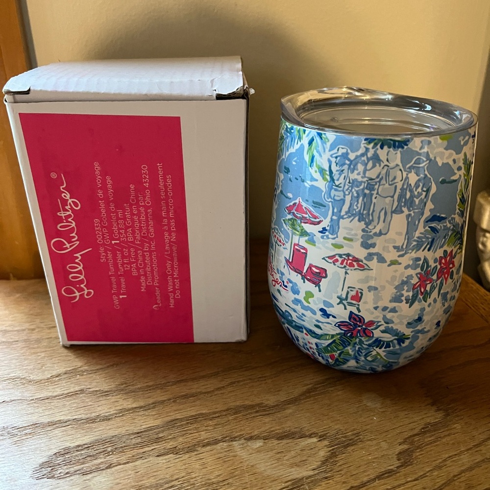 NWT Lilly Pulitzer Insulated Stemless Wine Tumbler What A Lovely Place 12oz
